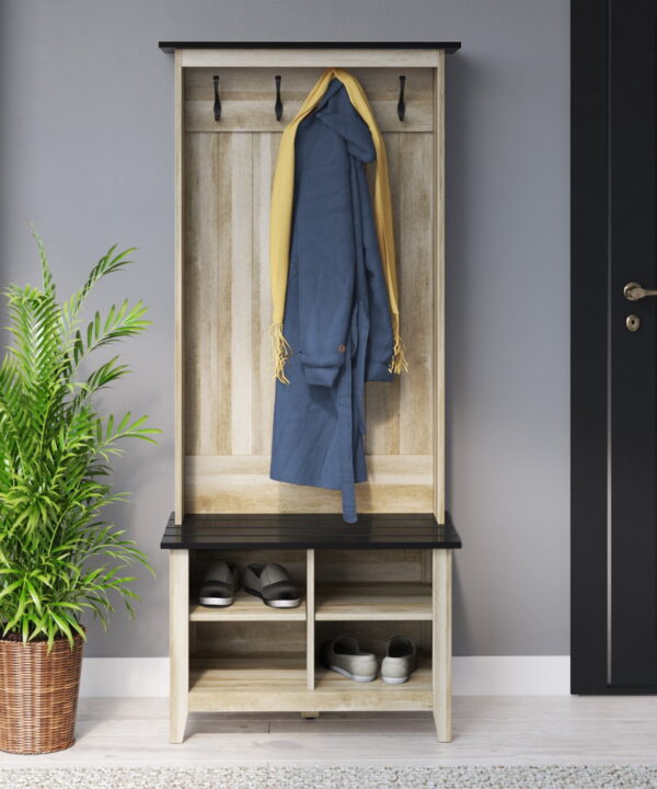 Jaydon 30” Wide Hall Tree with Farmhouse Bench and Shoe Storage