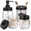 Mason Jars Soap Dispenser Toothbrush Cotton Swab Holder Bathroom Accessory Set