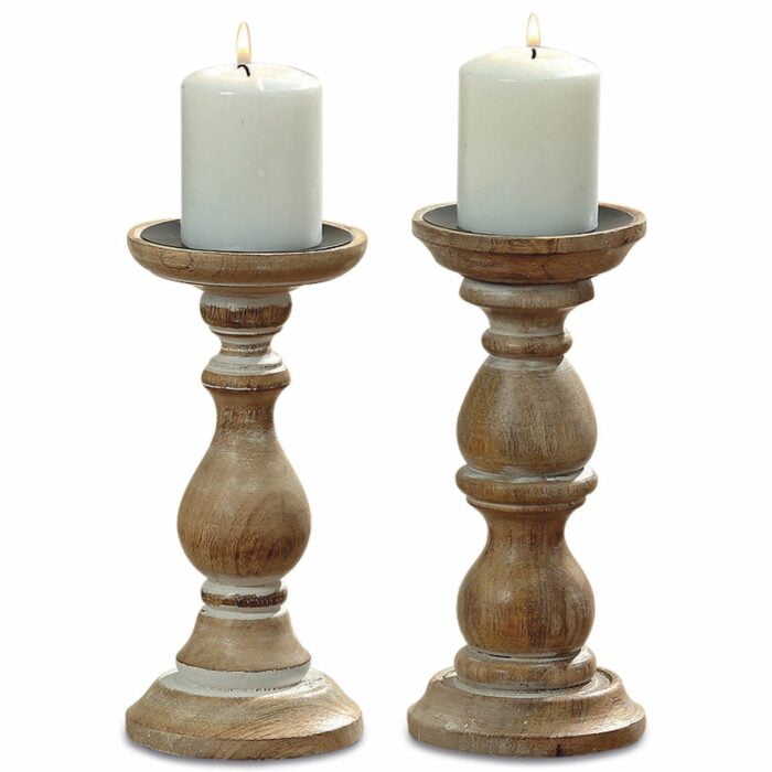 2 Piece Elberta Wood Candlestick Set