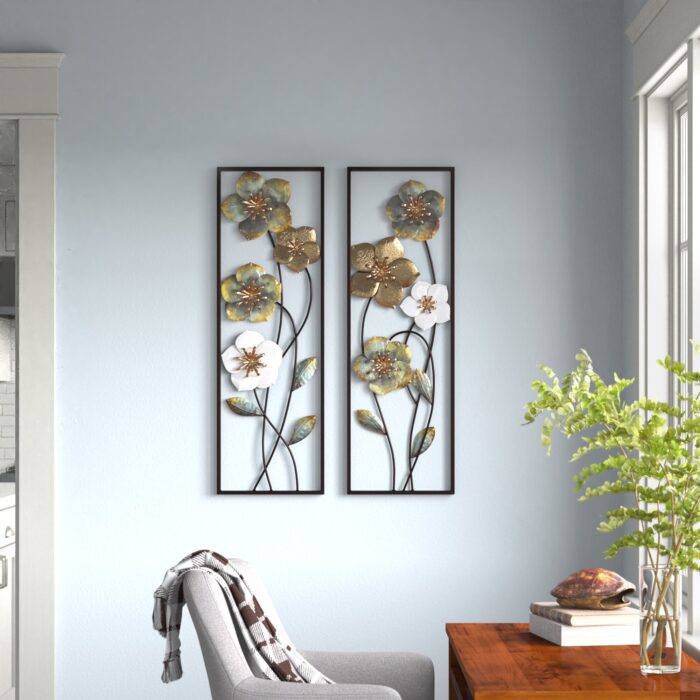 2 Piece Metal Flowers Wall Decor Set