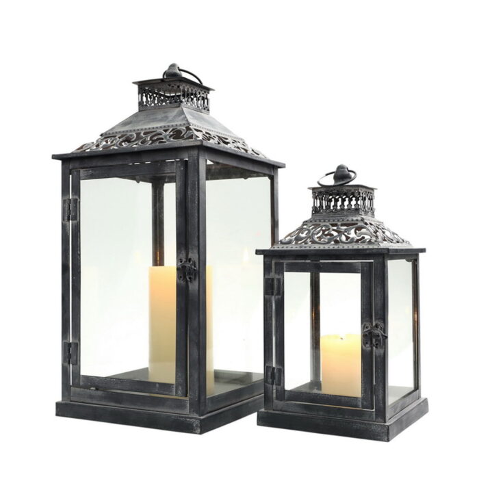 2 Piece Metal Tabletop Lantern Set