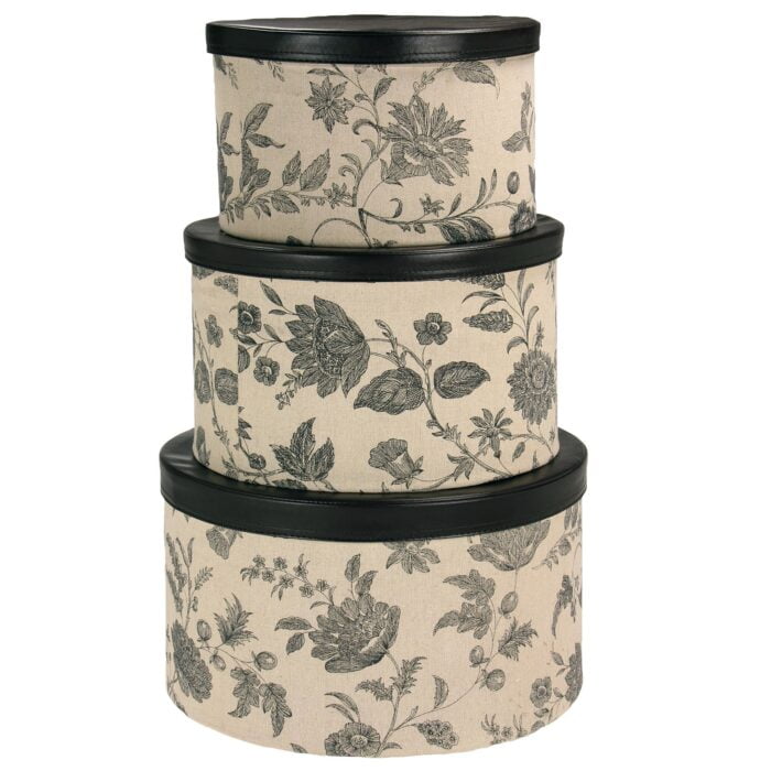 3 Piece Beige Hat Box Set with Faux Leather Lids