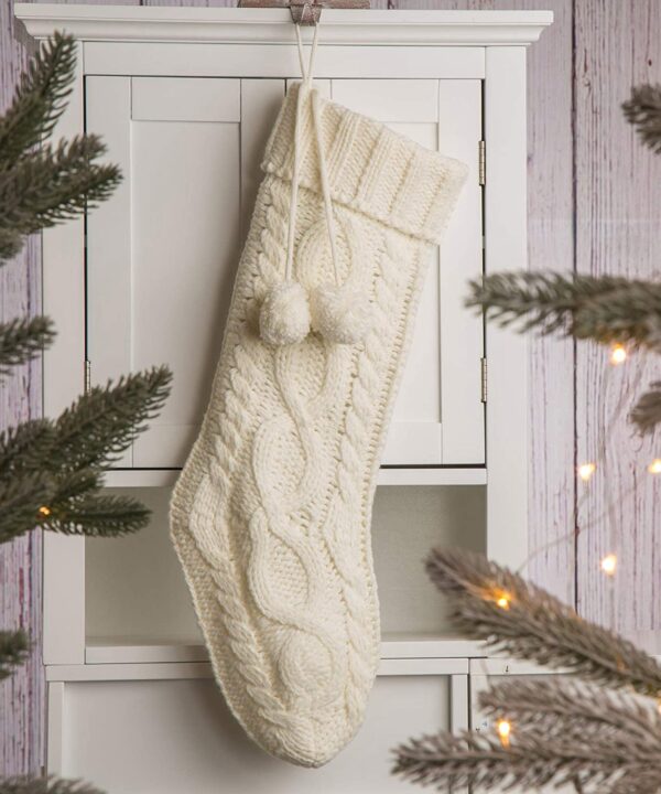glitzhome 24″ L White Knitted Polyester Christmas Stocking with Pom Pom Ball Oversize Christmas Stocking for Christmas Party
