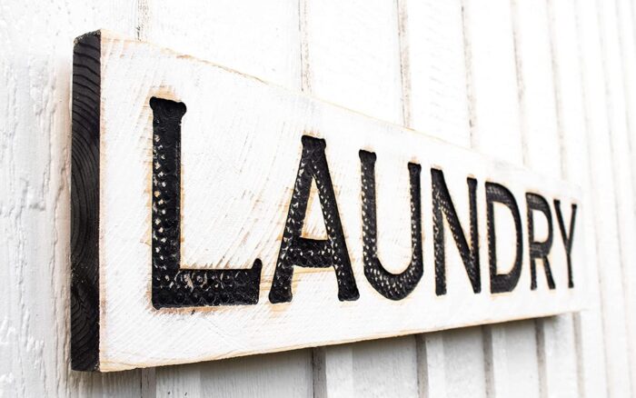Laundry Sign – Carved in a 40″x8″ Solid Wood Board Rustic Distressed Shop Advertisement Farmhouse Style Room Wood Rustic