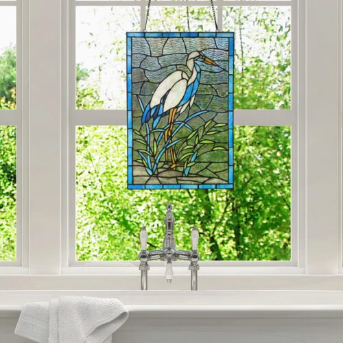 Crane Stained Glass Window Panel
