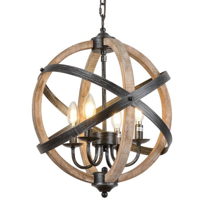 Farmhouse Orb Wood Chandelier