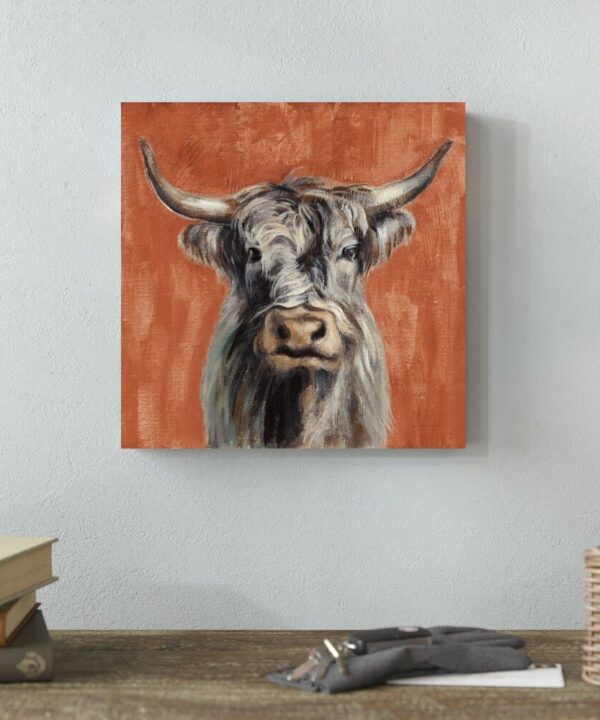 Highland Cow On Terracotta by Silvia Vassileva - Wrapped Canvas Painting