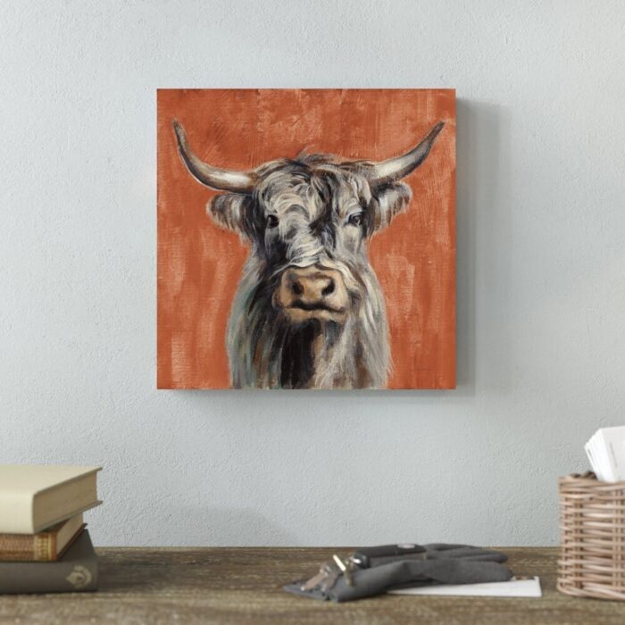 Highland Cow On Terracotta by Silvia Vassileva - Wrapped Canvas Painting