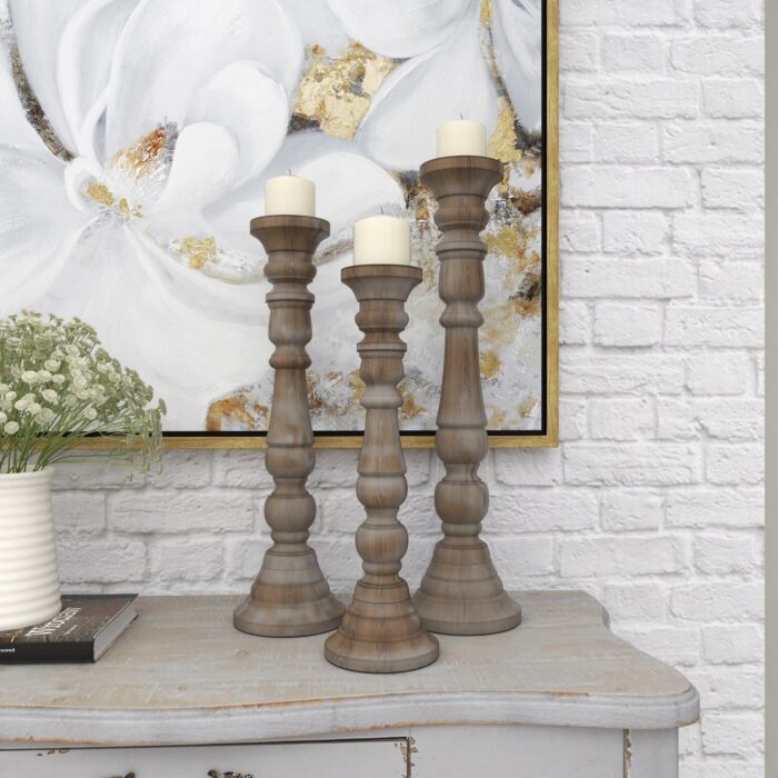 Hudson 3 Piece Wood Tabletop Candlestick Set