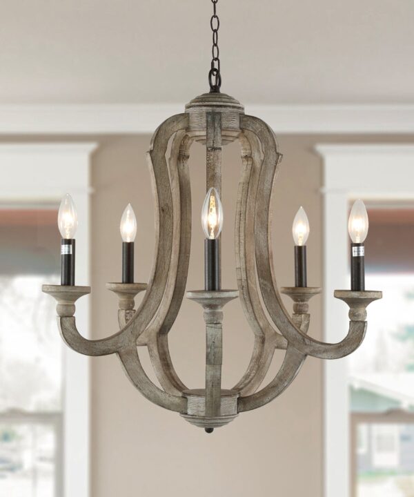 Huitt 5 - Light Wood Dimmable Empire Chandelier