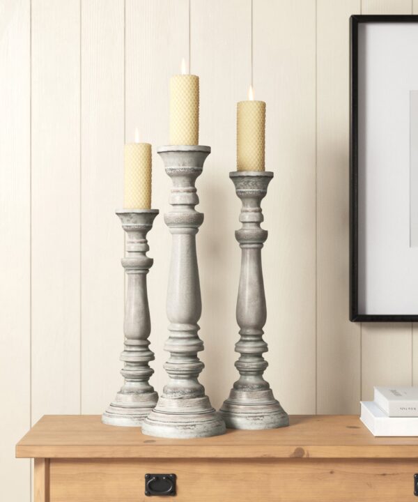 Schoenfeld 3 Piece La Sarre Tall Wood Candlestick Set Schoenfeld 3 Piece La Sarre Tall Wood Candlestick Set