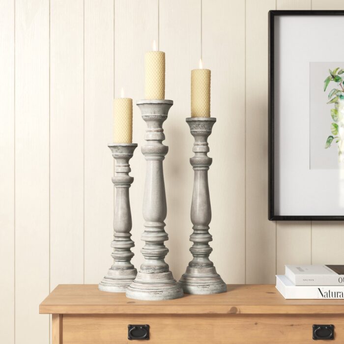 Schoenfeld 3 Piece La Sarre Tall Wood Candlestick Set