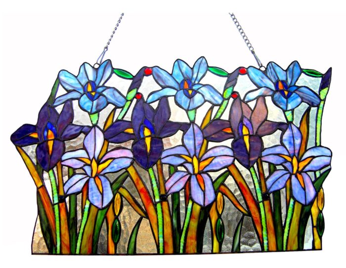 Tiffany Glass Iris Window Panel