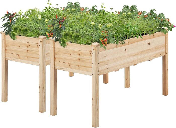 Yaheetech 2pcs Raised Garden Bed 48x24x30in Elevated Wooden Planter Box with Legs Standing Growing Bed for