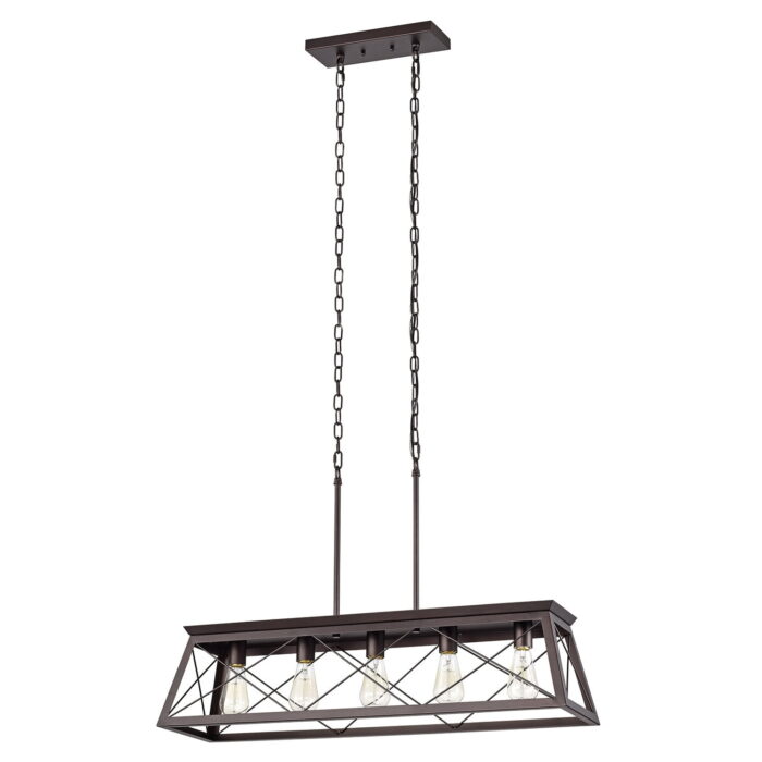Gandhi 5 - Light Kitchen Island Linear Pendant with Wood Accents