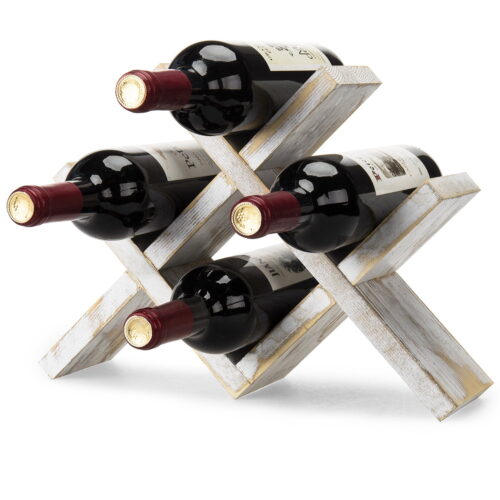 Leanca 4 Bottle Solid Wood Tabletop Wine Bottle Rack in Whitewashed