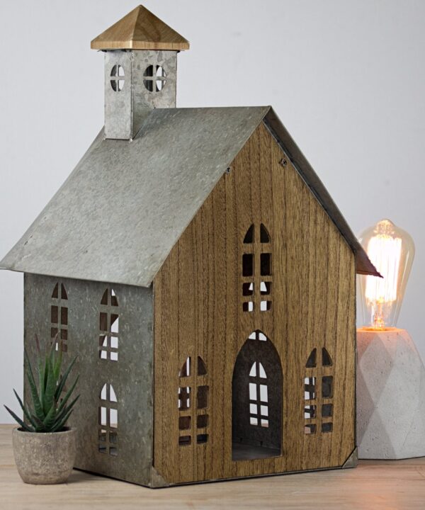 Penrod Wood and Metal Church Farmhouse Tabletop Decorative Bird House