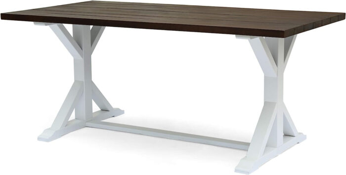 Great Deal Furniture Mayo Rustic Farmhouse Acacia Wood Dining Table, Dark Brown and White