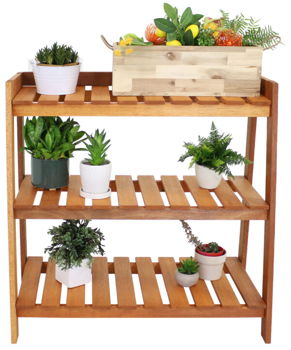 Sunnydaze Meranti Wood Garden Shelf with Teak Oil Finish
