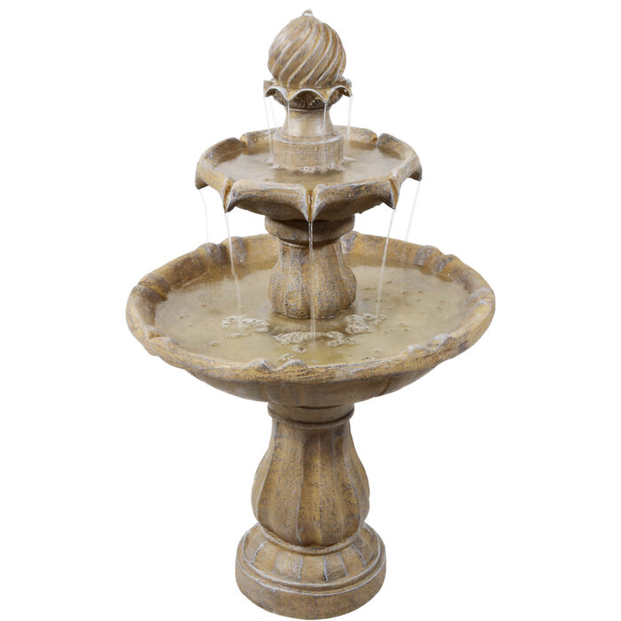 Sunnydaze Two Tier Solar with Battery Backup Outdoor Water Fountain, Earth Finish, 35 Inch Tall, No