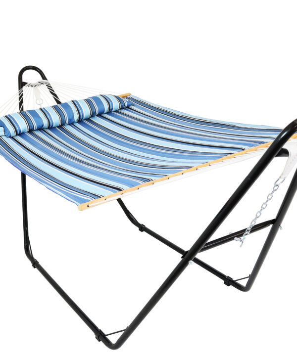 Sunnydaze Quilted 2-Person Hammock with Universal Stand - Misty Beach