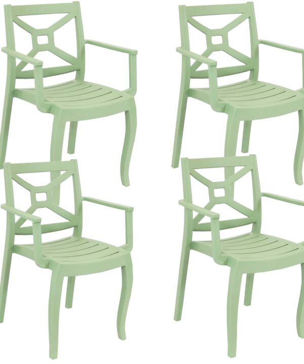 Sunnydaze Tristana Plastic Outdoor Patio Arm Chair - Set of 4 - Green