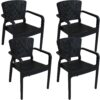 Sunnydaze Segonia Plastic Stacking Arm Chair - Set of 4 - Black