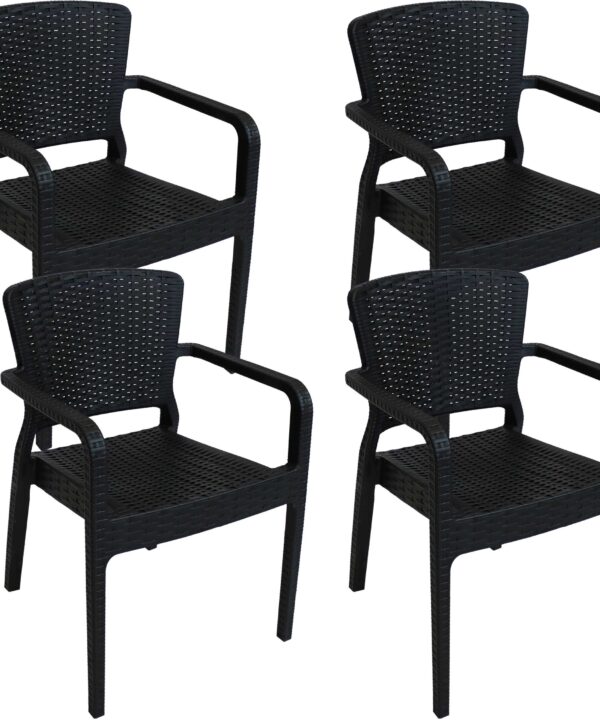 Sunnydaze Segonia Plastic Stacking Arm Chair - Set of 4 - Black