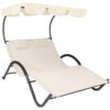 Sunnydaze Double Chaise Lounge with Canopy and Headrest Pillows - Beige Sunnydaze Double Chaise Lounge with Canopy and Headrest Pillows - Beige