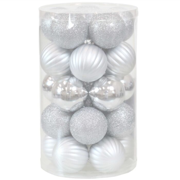 Sunnydaze Beautiful Baubles Plastic 25-Piece Ornament Set – Silver