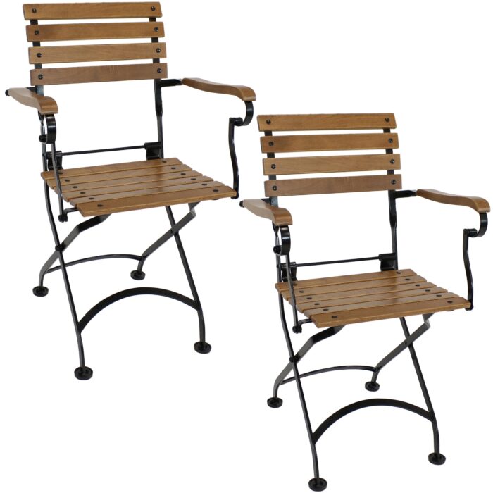 Sunnydaze Essential European Chestnut Wooden Folding Bistro Armchair - Set of 2