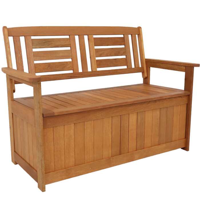 Sunnydaze Meranti Wood Outdoor Storage Bench with Teak Oil Finish - 51-Inch