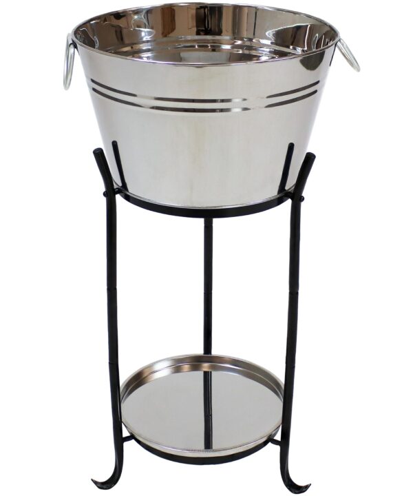 Sunnydaze Ice Bucket Drink Cooler with Stand and Tray - Stainless Steel