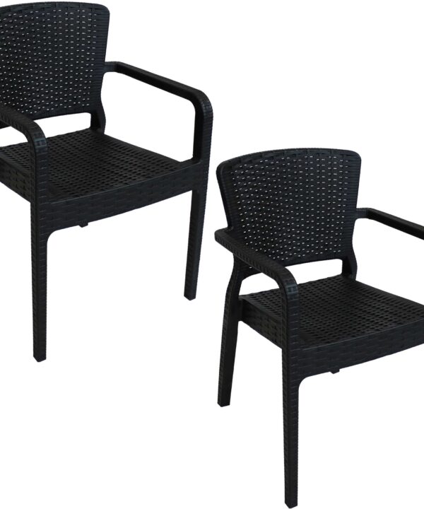 Sunnydaze Segonia Plastic Stacking Arm Chair - Set of 2 - Black