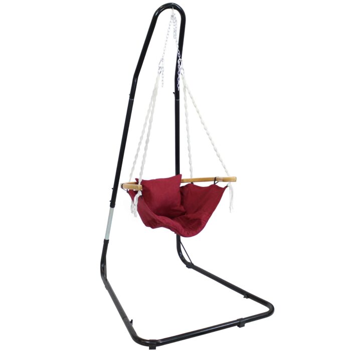 Sunnydaze Audrey Hammock Chair with Stand - Cushion and Armrest - Red