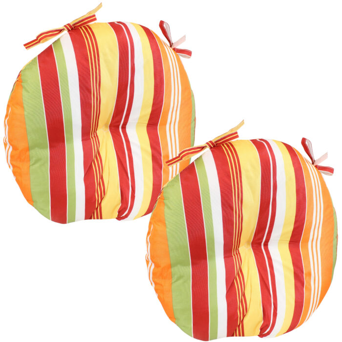 Sunnydaze Polyester Round Patio Seat Cushions - Set of 2 - Sherbert Stripes