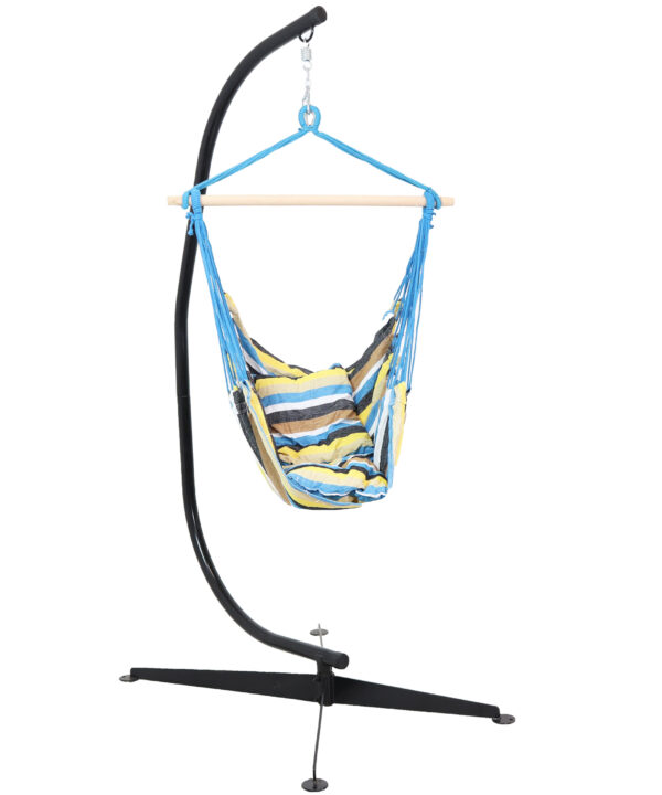 Sunnydaze Hanging Hammock Chair Swing and C-Stand Set, for Outdoor Use, Max Weight: 265 pounds, Includes 2 Seat Cushions, Ocean View