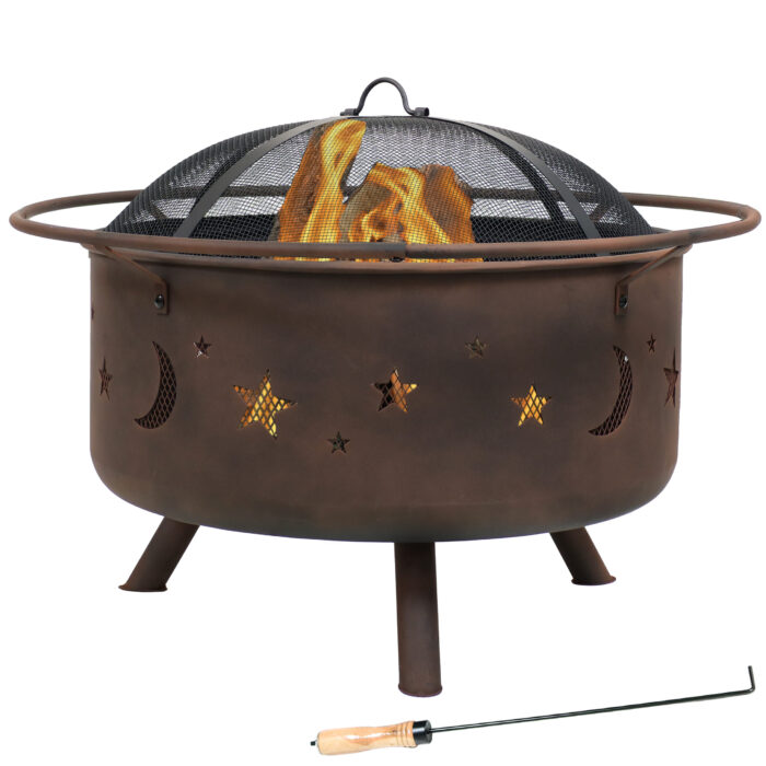 Sunnydaze Cosmic Fire Pit with Cooking Grill & Spark Screen - 30-Inch