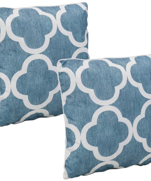 Sunnydaze Set of 2 Outdoor Throw Pillows - 16-Inch - Blue and White Quatrefoil