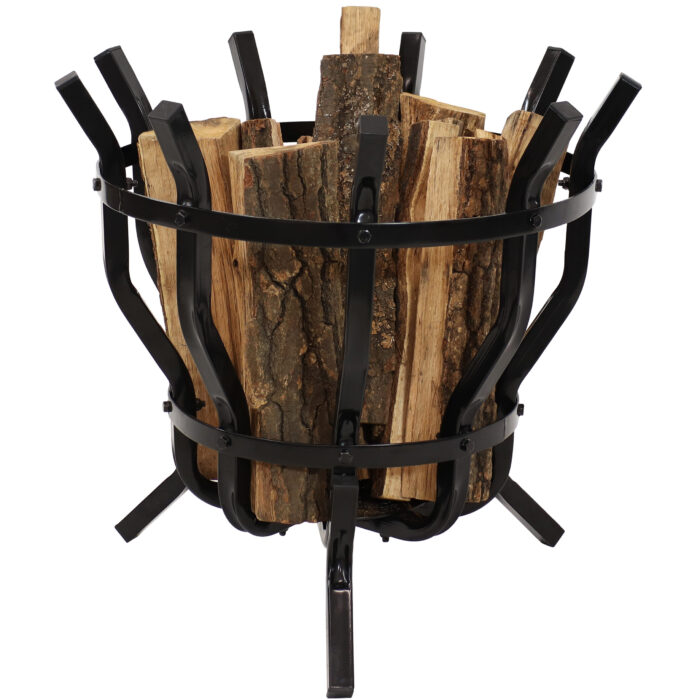 Sunnydaze Indoor/Outdoor Steel Modern Fluted Firewood Log Holder - 23-Inch