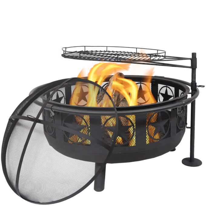 Sunnydaze Black All Star Fire Pit with Cooking Grate & Spark Screen - 30-Inch