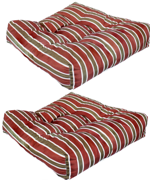 Sunnydaze Set of 2 Tufted Indoor/Outdoor Seat Cushions - Classic Red Stripe