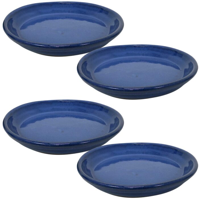 Sunnydaze Ceramic Planter Saucer - Imperial Blue - 9-Inch - Set of 4
