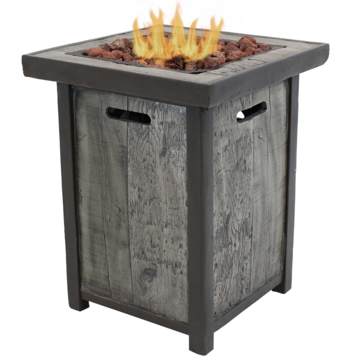 Sunnydaze Square Propane Gas Fire Pit Table with Weathered Wood Look - 24-Inch