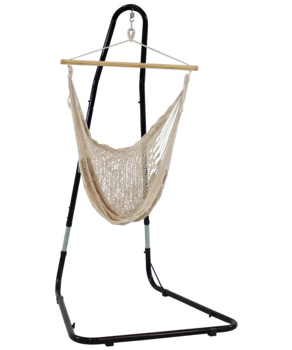 Sunnydaze Mayan Rope Hammock Chair and Adjustable Stand, Comfortable Hanging Swing Seat, Natural, Large Hammock