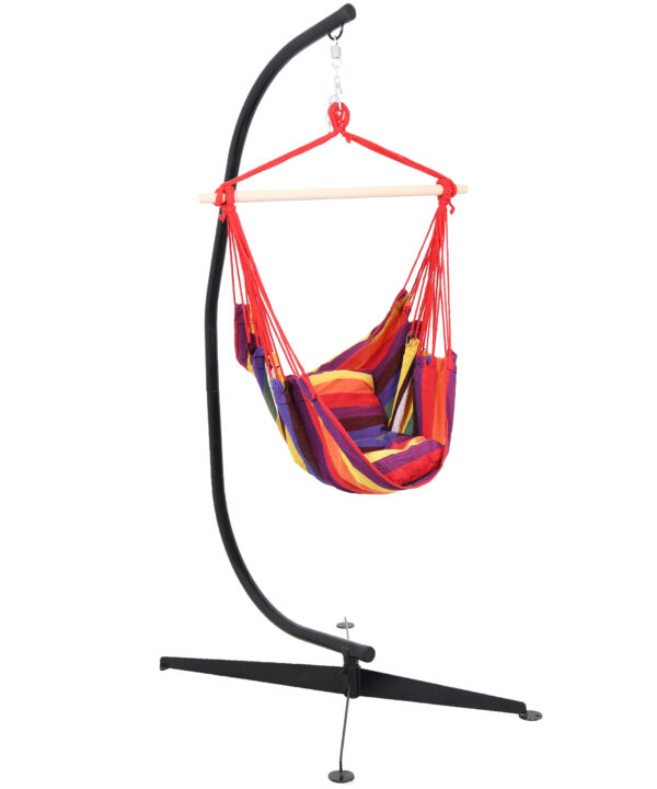 Sunnydaze Hanging Hammock Chair Swing and C-Stand Set, for Outdoor Use, Max Weight: 265 pounds, Includes 2 Seat Cushions, Sunset