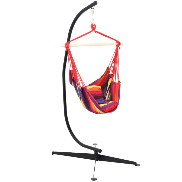 Sunnydaze Hanging Hammock Chair Swing and C-Stand Set, for Outdoor Use, Max Weight: 265 pounds, Includes 2 Seat Cushions, Sunset