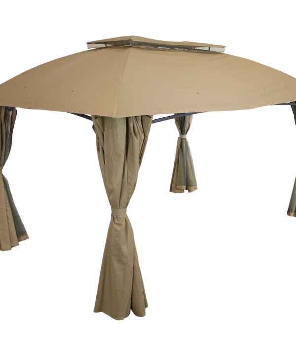 Sunnydaze Soft Top Patio Gazebo - 10x13 Foot with Mesh Screen and Privacy Wall - Tan