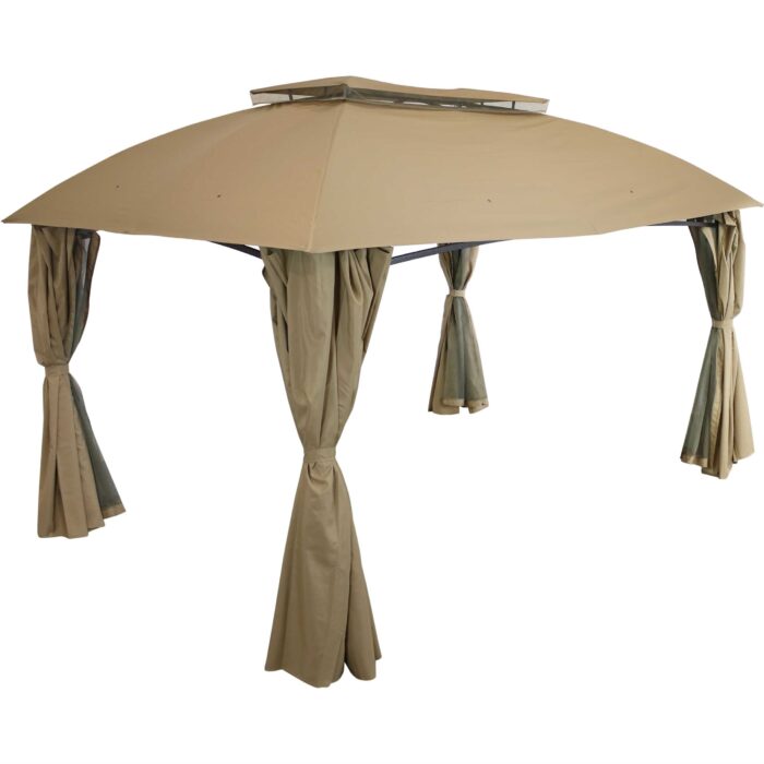 Sunnydaze Soft Top Patio Gazebo - 10x13 Foot with Mesh Screen and Privacy Wall - Tan