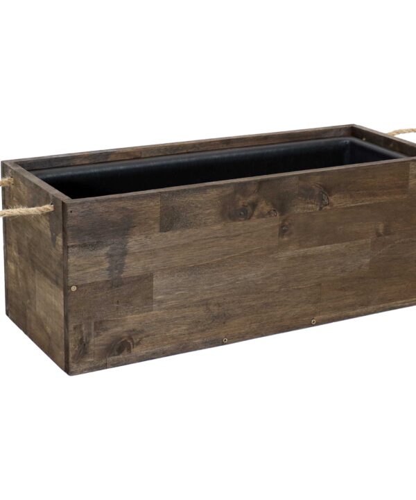 Sunnydaze Rectangle Acacia Wood Tray Planter with Handles